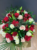 Lux lily and rose mix aqua bouquet