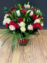 Lux lily and rose mix aqua bouquet